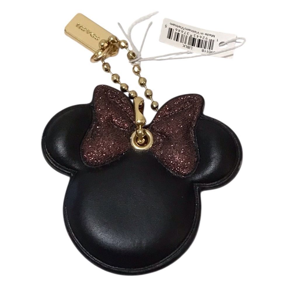 Coach X Disney Keychain Black and Brown Leather With Gold Accents Bag Charm Key